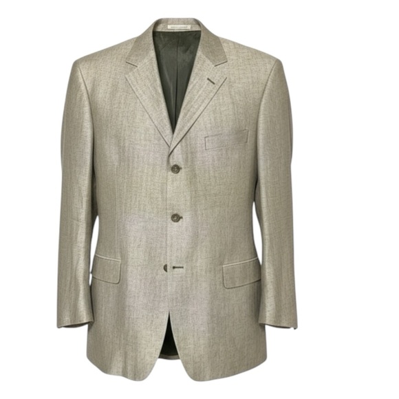 Cosani Pure Mens 100% Linen Herringbone Blazer Sport Coat Tan 46R Made in France